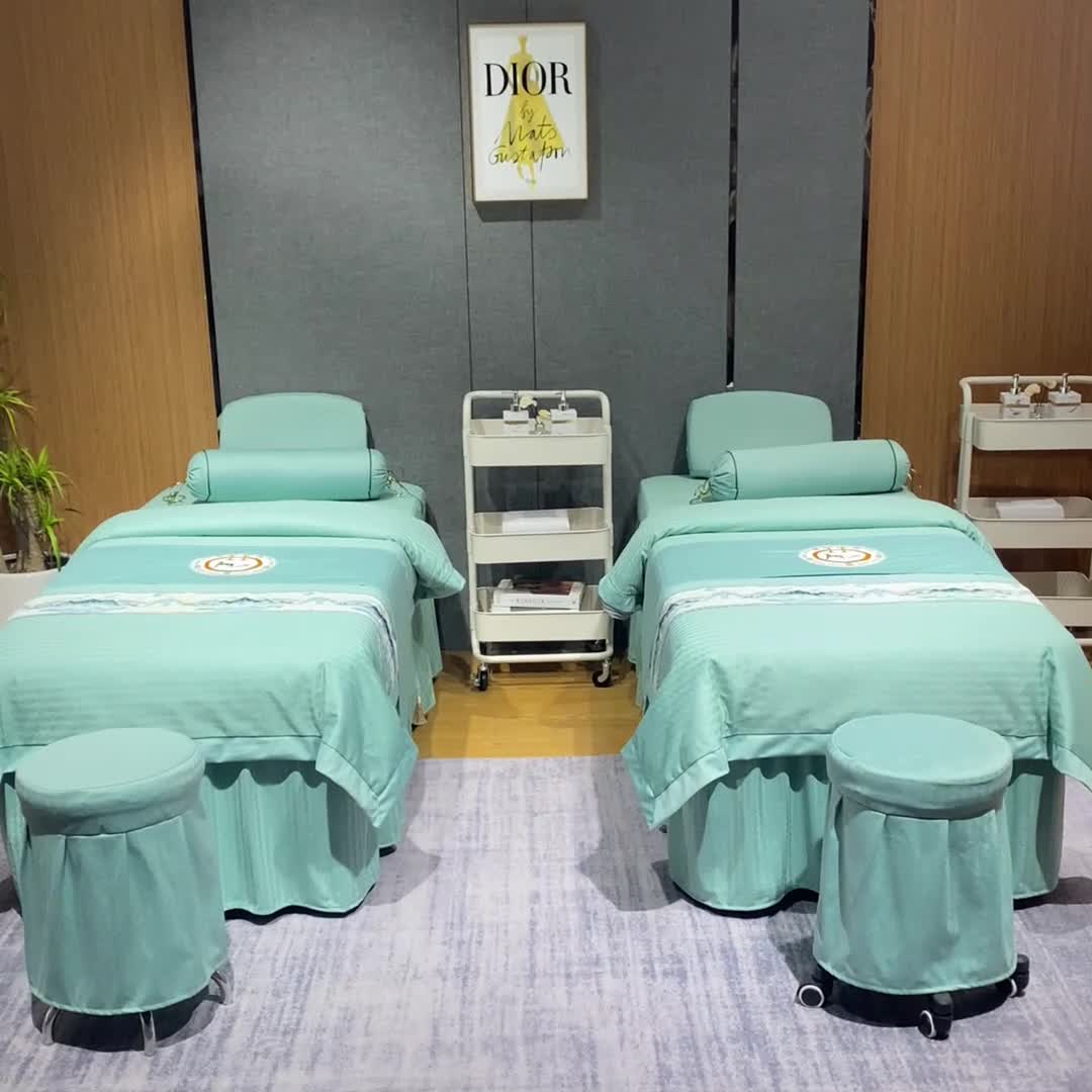 91家纺网 家纺一手货源 找家纺 不打烊家纺 2022焕彩尼美容床罩系列套件 山清水秀-浅绿色