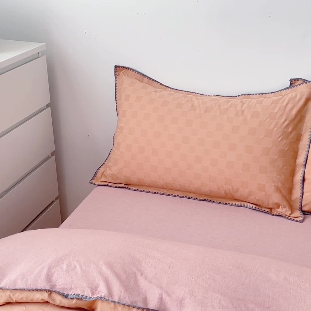 91家纺网 家纺一手货源 找家纺 娜娜 2022新款全棉水洗棉提花四件套 棋盘格-咖