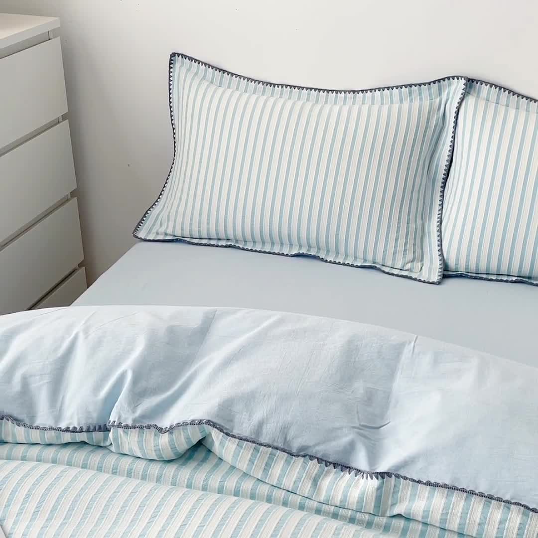 91家纺网 家纺一手货源 找家纺 娜娜 2022新款全棉水洗棉提花四件套 经典条纹-绿