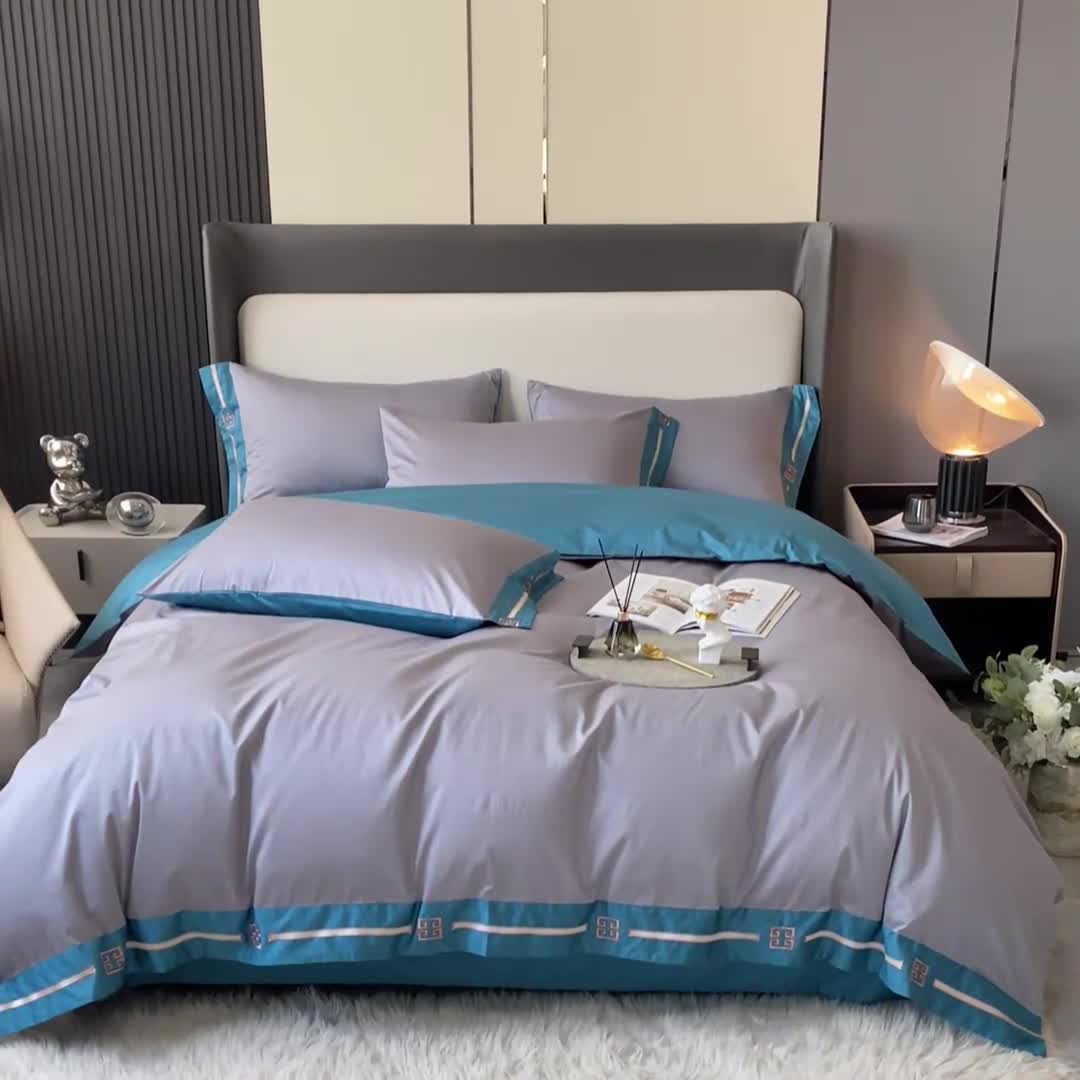 91家纺网 家纺一手货源 找家纺 瑞驰家纺 2022新款100S长绒棉绣花-爱德拉系列 摩登灰+深海蓝