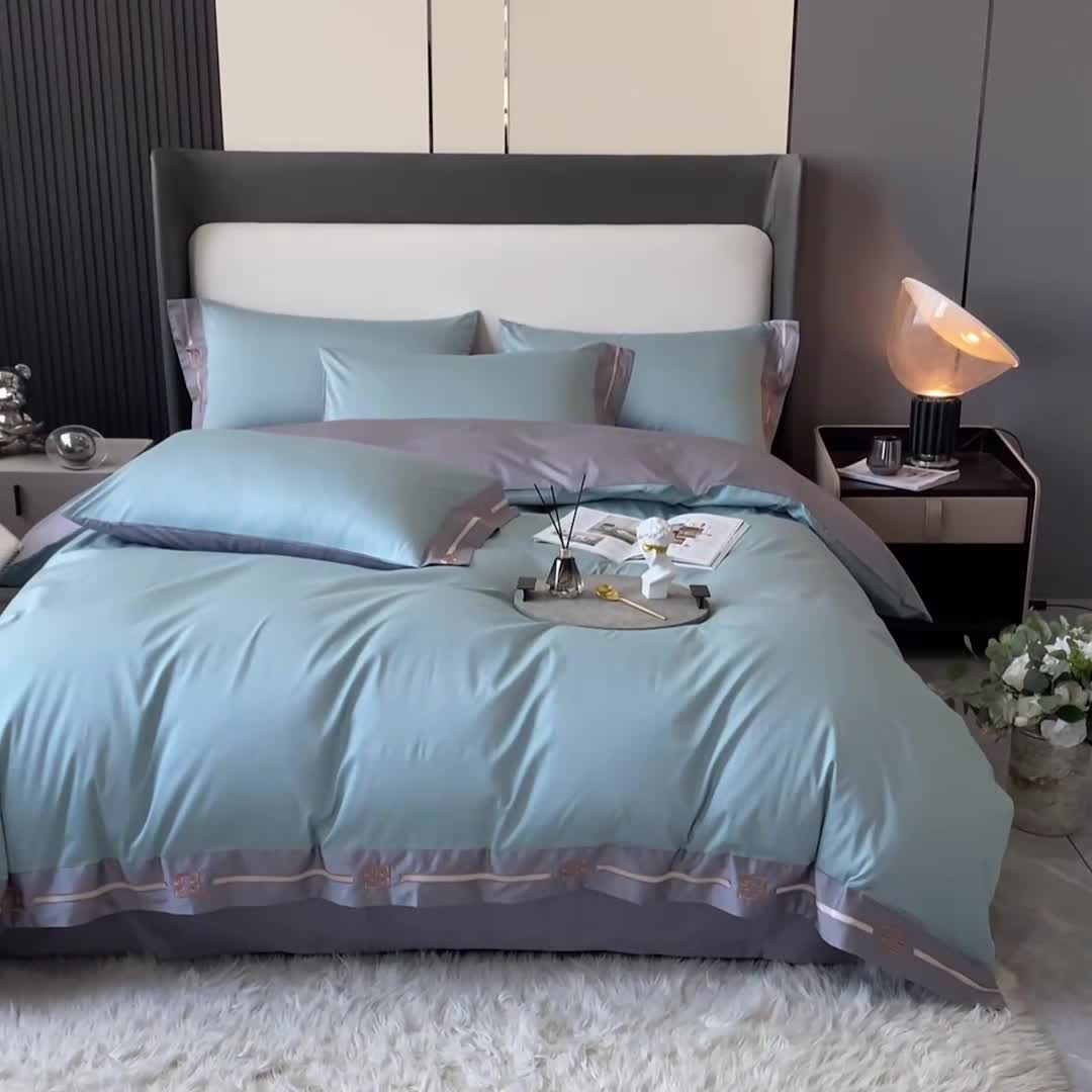 91家纺网 家纺一手货源 找家纺 瑞驰家纺 2022新款100S长绒棉绣花-爱德拉系列 清水绿+摩登灰