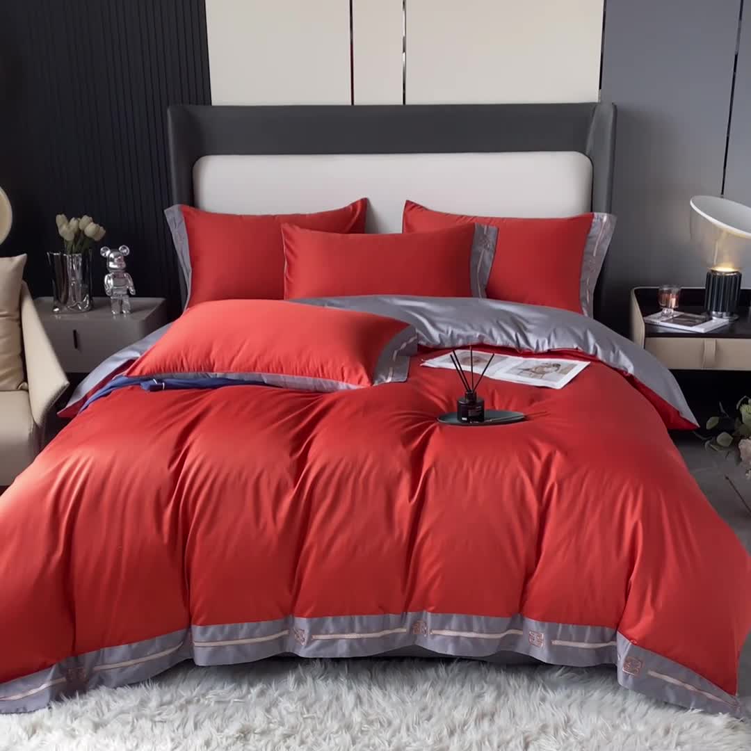 91家纺网 家纺一手货源 找家纺 瑞驰家纺 2022新款100S长绒棉绣花-爱德拉系列 时尚桔+摩登灰