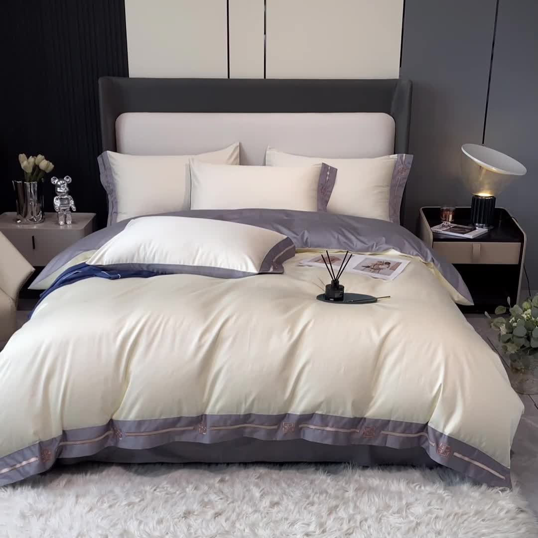 91家纺网 家纺一手货源 找家纺 瑞驰家纺 2022新款100S长绒棉绣花-爱德拉系列 象牙白+摩登灰