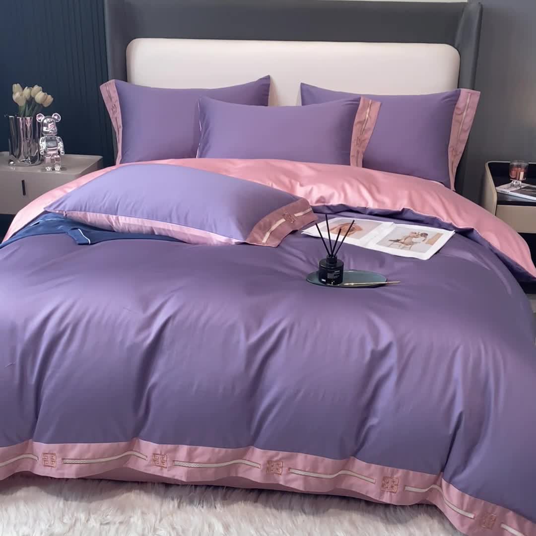 91家纺网 家纺一手货源 找家纺 瑞驰家纺 2022新款100S长绒棉绣花-爱德拉系列 优雅紫+豆沙红