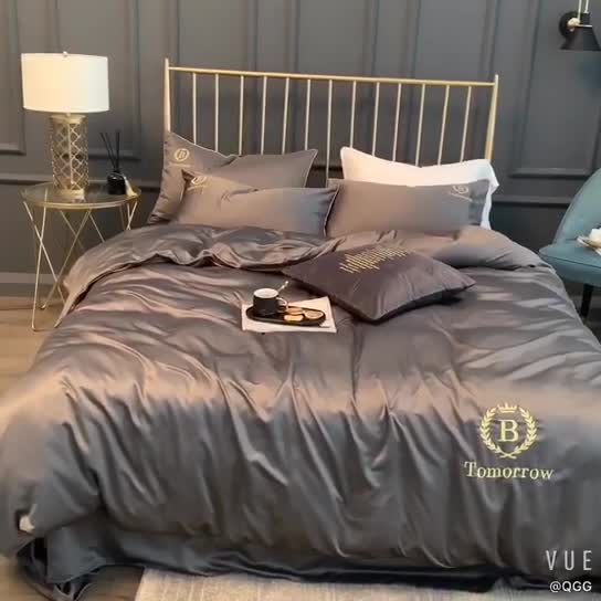 91家纺网 家纺一手货源 找家纺 琪格格 2022新款水洗真丝刺绣四件套 都市-雅韵灰