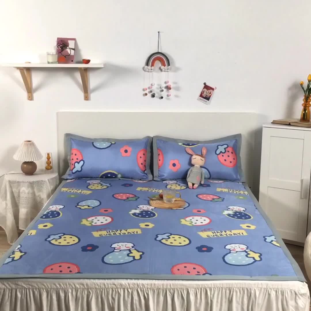 91家纺网 家纺一手货源 找家纺 琪格格 2022新款复合冰丝席凉席 魔力草莓蓝