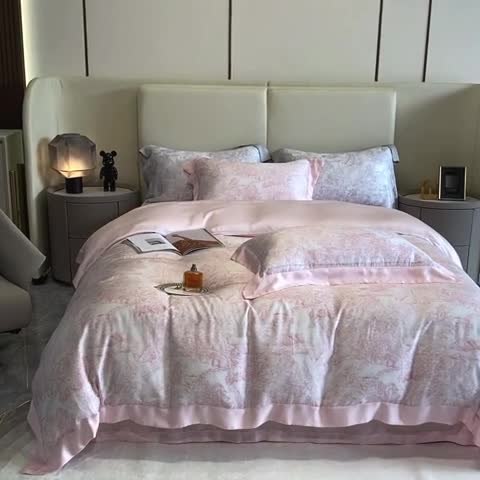 91家纺网 家纺一手货源 找家纺 馨蕊 2022新款兰精天丝高定系列四件套 巴黎-香蜜粉