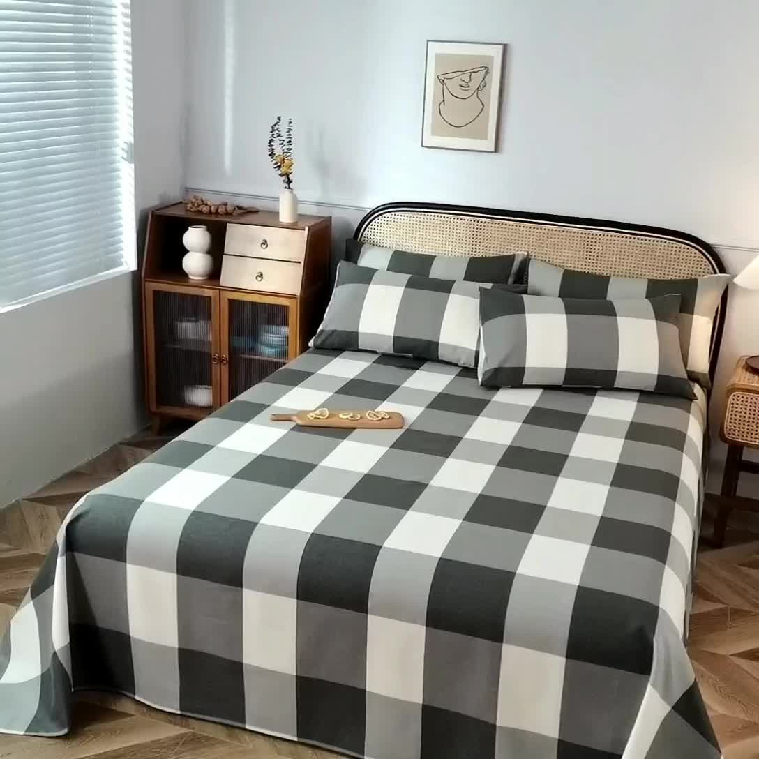 91家纺网 家纺一手货源 找家纺 首爱家纺 2025新款直播款无印风老粗布床单 灰格