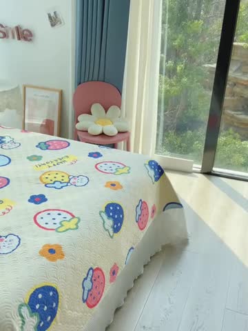 91家纺网 家纺一手货源 找家纺 鑫钰 2023全棉印花床盖三件套 奶油草莓-米