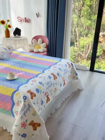 91家纺网 家纺一手货源 找家纺 鑫钰 2023全棉印花床盖三件套 花布熊