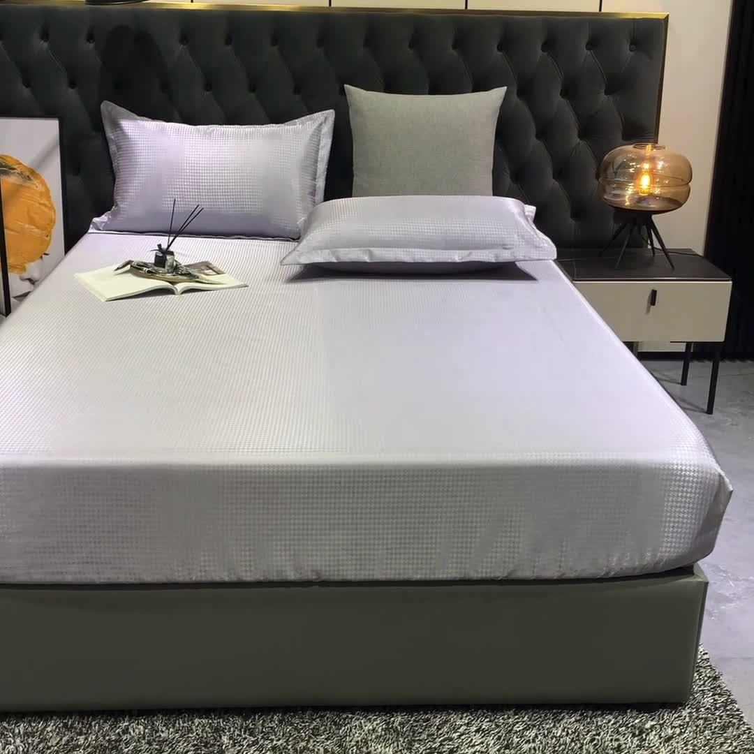 91家纺网 家纺一手货源 找家纺 春寻 2022新款千鸟格床笠款凉席三件套 千鸟格-浅灰