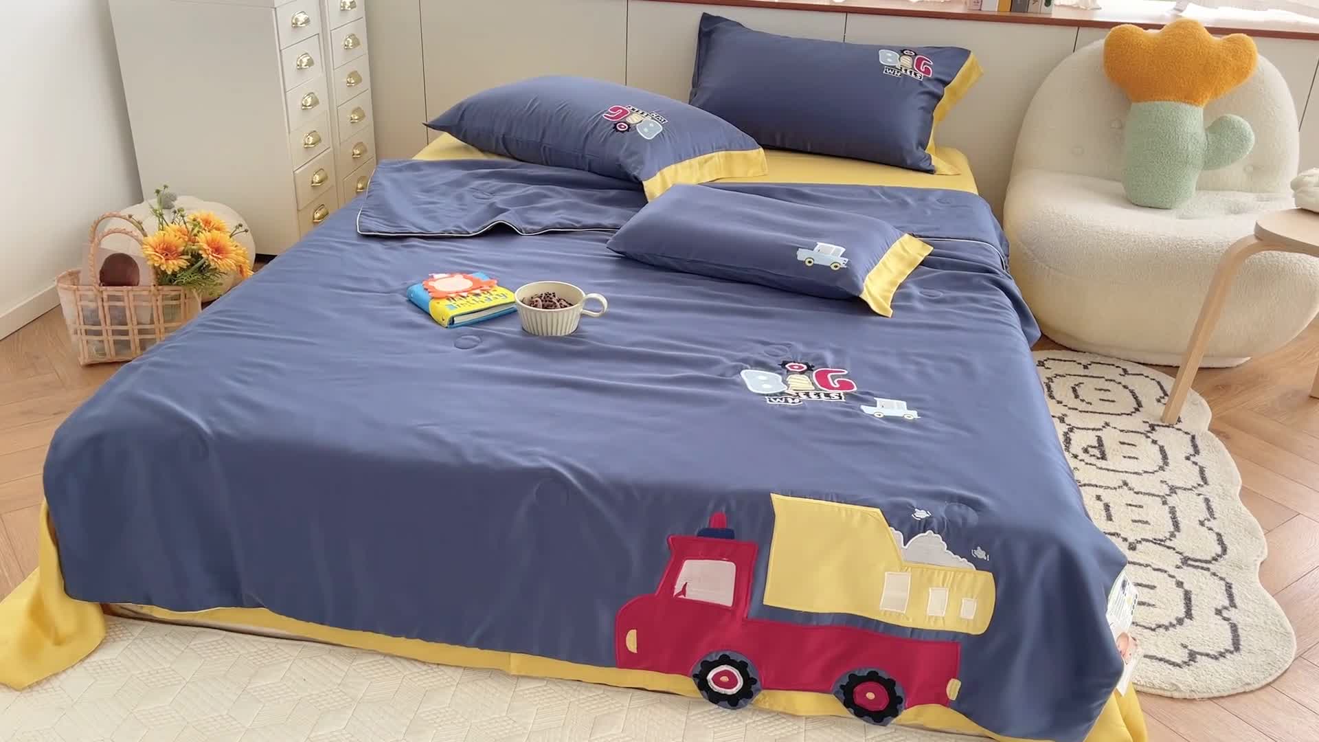 91家纺网 家纺一手货源 找家纺 星野 2022新款80s奥地利天丝夏被-工程车