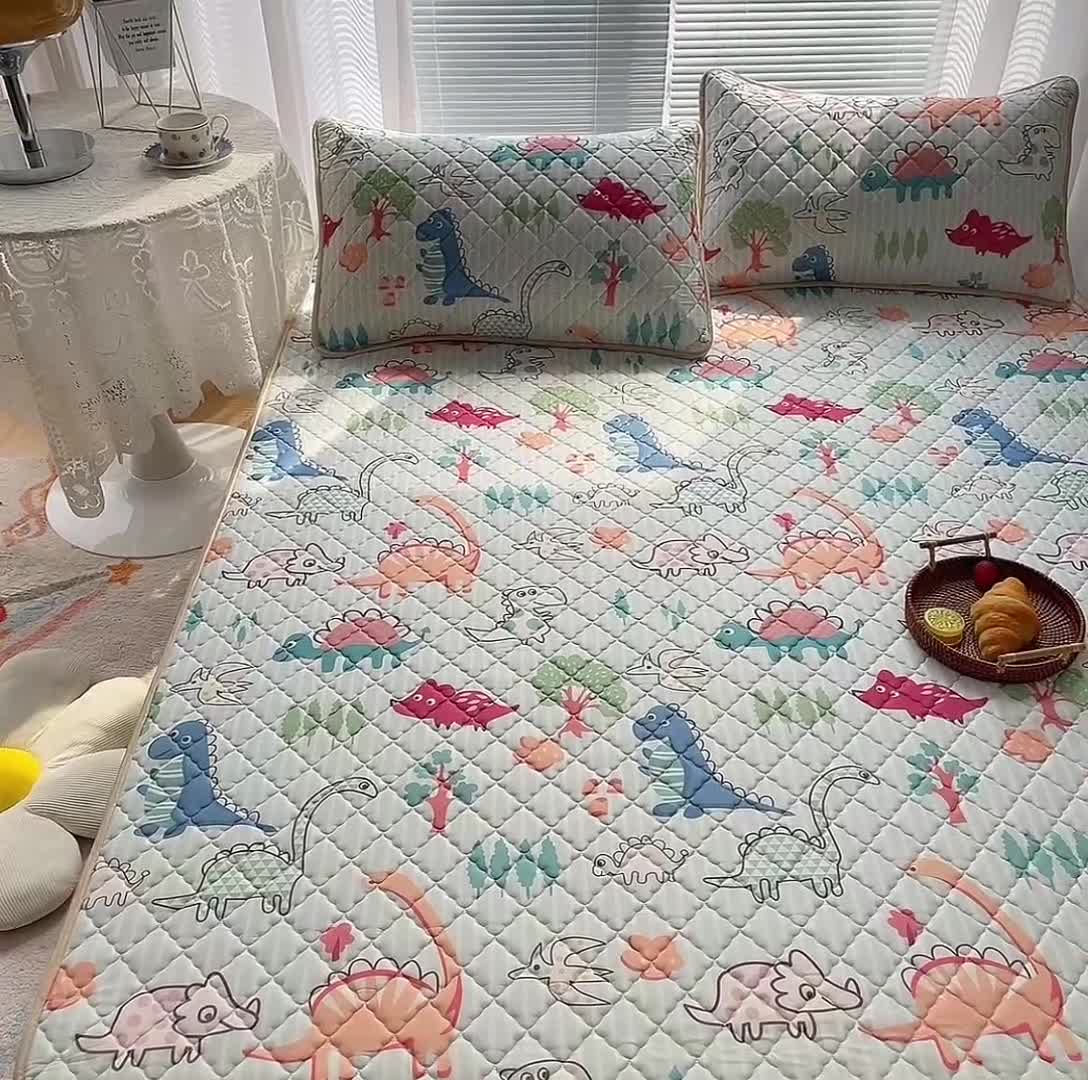 91家纺网 家纺一手货源 找家纺 锦罗绣 2024新款水洗乳胶凉席床单凉席夏被四件套 动物世界