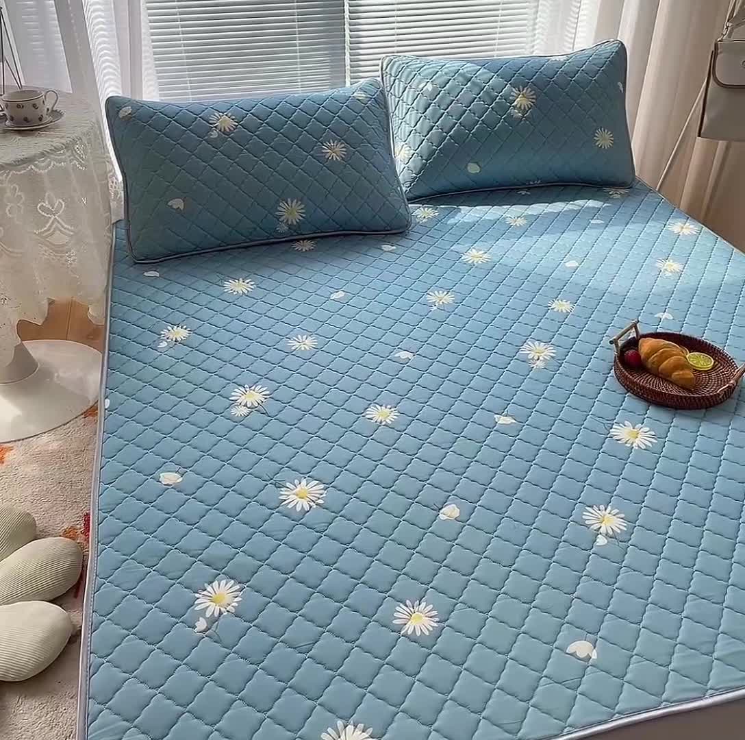 91家纺网 家纺一手货源 找家纺 锦罗绣 2024新款水洗乳胶凉席床单凉席夏被四件套 雏菊花开