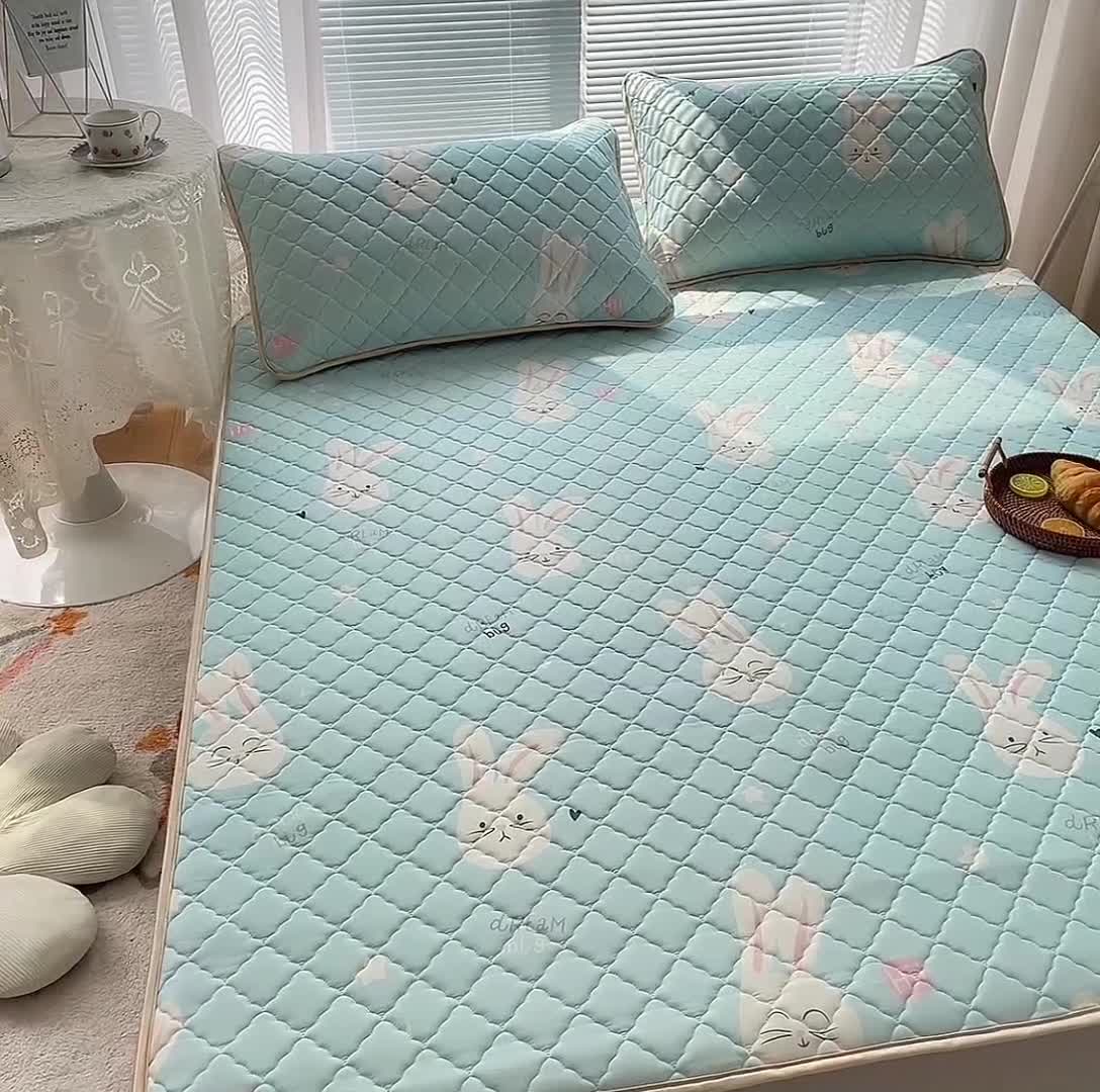 91家纺网 家纺一手货源 找家纺 锦罗绣 2024新款水洗乳胶凉席床单凉席夏被四件套 乖乖兔