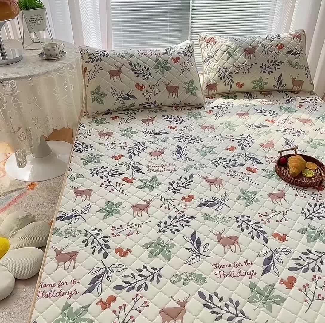 91家纺网 家纺一手货源 找家纺 锦罗绣 2024新款水洗乳胶凉席床单凉席夏被四件套 林深麋鹿