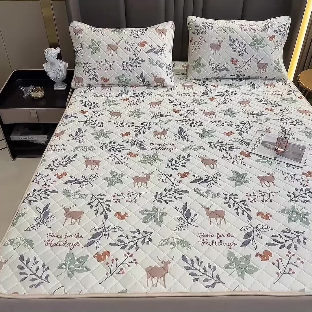91家纺网 家纺一手货源 找家纺 锦罗绣 2024新款水洗乳胶凉席床笠凉席夏被四件套 林深麋鹿