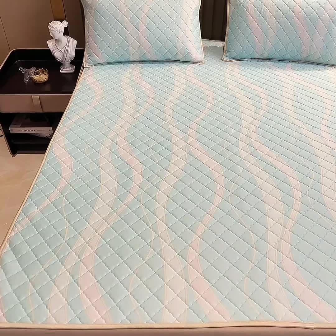 91家纺网 家纺一手货源 找家纺 锦罗绣 2024新款水洗乳胶凉席床笠凉席夏被四件套 流金岁月