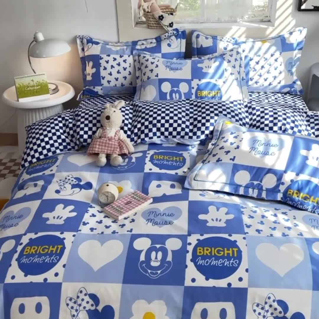 91家纺网 家纺一手货源 找家纺 眠博士 2022新款全棉13372迪士尼印花四件套 蓝色米妮