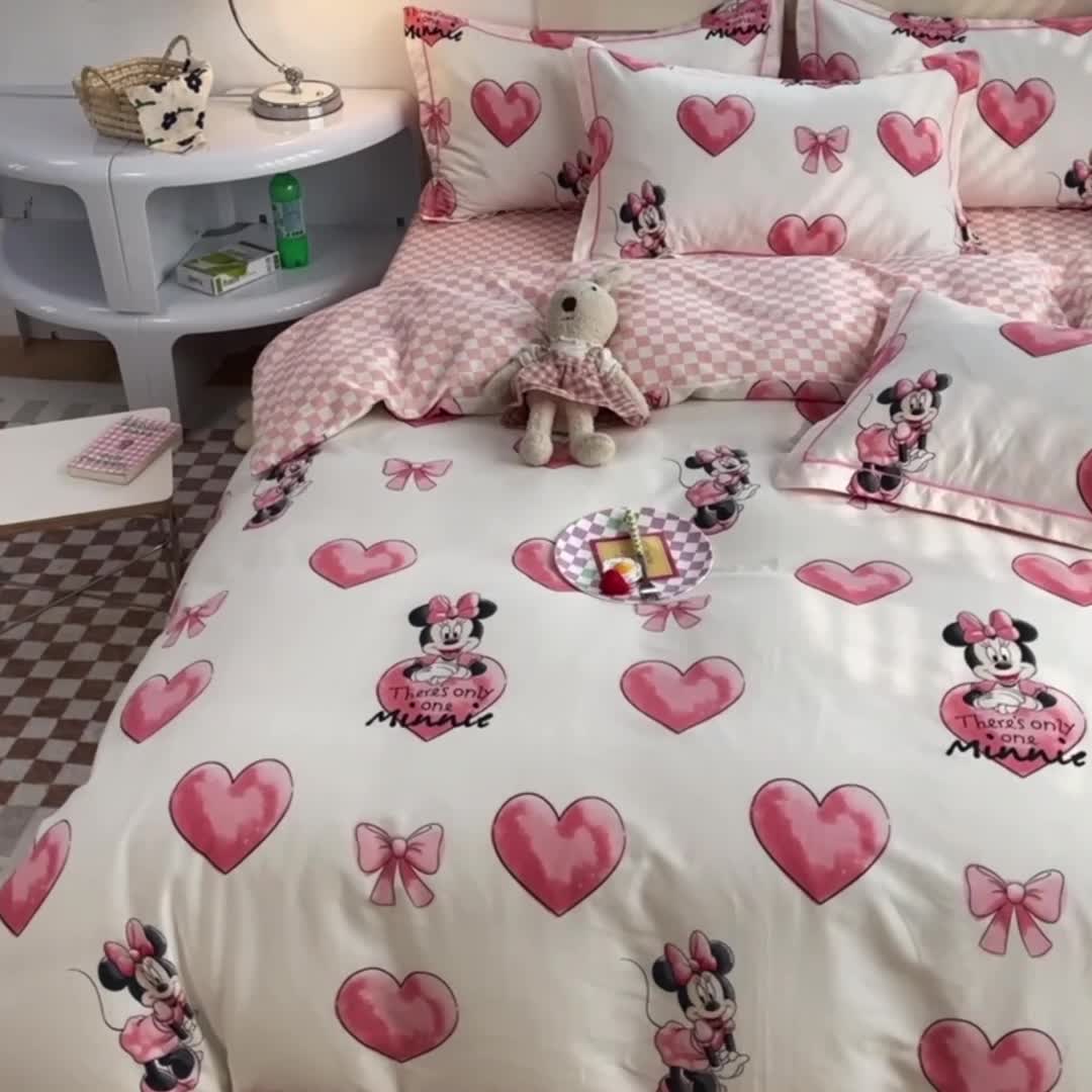 91家纺网 家纺一手货源 找家纺 眠博士 2022新款全棉13372迪士尼印花四件套 爱心米妮
