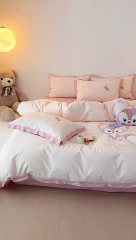 91家纺网 家纺一手货源 找家纺 朗莎 2022新款卡通水洗棉四件套 贝儿