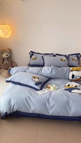 91家纺网 家纺一手货源 找家纺 朗莎 2022新款卡通水洗棉四件套 可爱鸭鸭