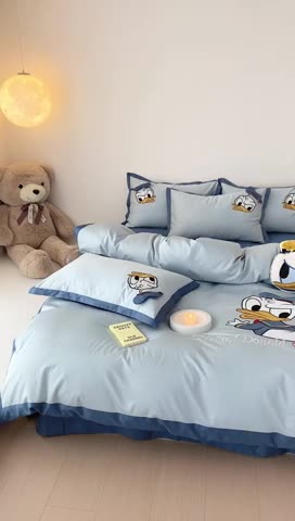 91家纺网 家纺一手货源 找家纺 (总)朗莎 2022新款60S长绒棉贴布绣四件套-鸭鸭