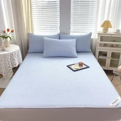 91家纺网 家纺一手货源 找家纺 青竹苑 2022新款凉感冰豆豆席床笠款 天蓝