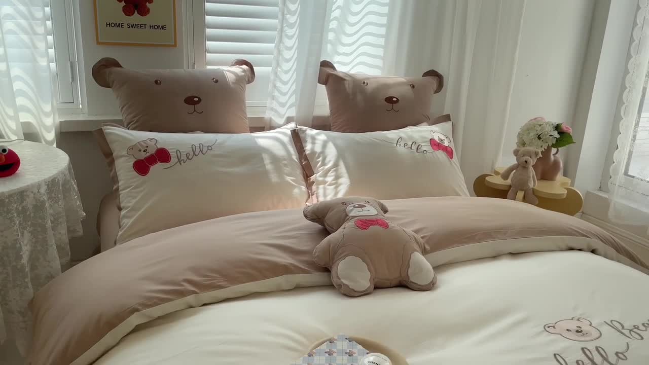 91家纺网 家纺一手货源 找家纺 (总) 棉生活 2022春夏新品全棉色织水洗棉—情侣熊仔