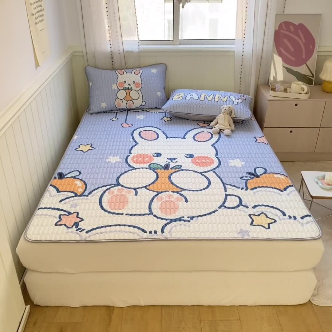 91家纺网 家纺一手货源 找家纺 慕尚 2025新款大版乳胶凉席 星星兔