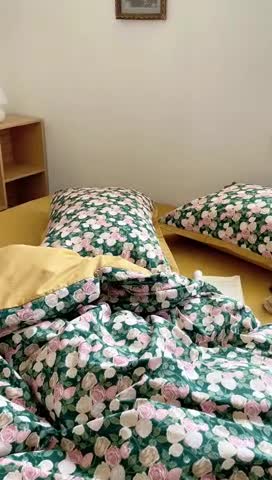 91家纺网 家纺一手货源 找家纺 梦享生活 2022新款小清新40支全棉水洗棉印花四件套 玫瑰