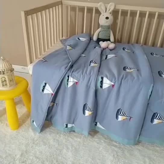 91家纺网 家纺一手货源 找家纺 喜多兔 2022新款全棉针织夏被 小帆船灰