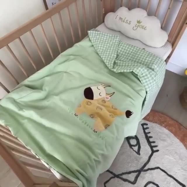 91家纺网 家纺一手货源 找家纺 喜多兔 2022新款小欢畅纯棉水洗色织空调被夏被 勤劳花牛宝贝