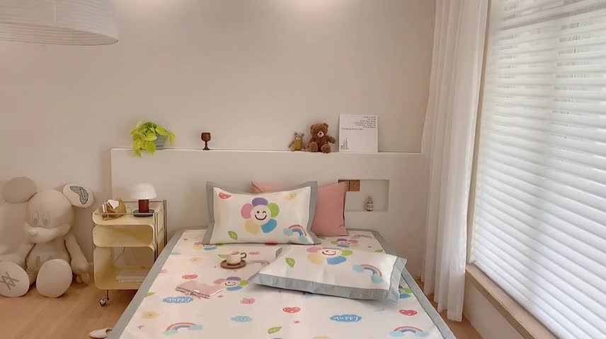 91家纺网 家纺一手货源 找家纺 三味舒屋 2025新款抗菌数码印花冰丝席套件 微笑彩虹