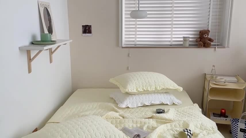 91家纺网 家纺一手货源 找家纺 六巷胡同 2023新款韩系ins波点绗缝床盖夏被四件套 黄波点