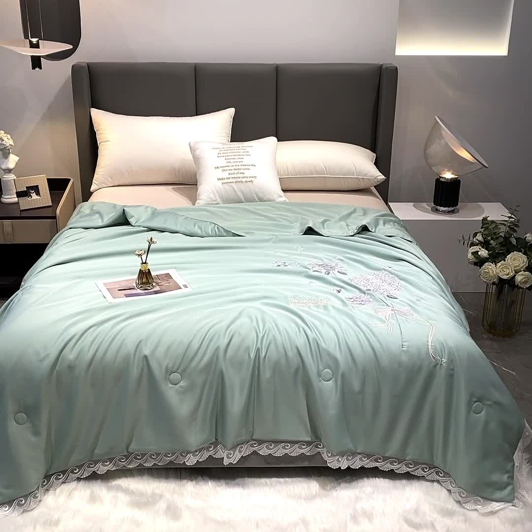 91家纺网 家纺一手货源 找家纺 (总) 吾秀 2022新款柔赛丝刺绣夏被-紫色爱恋