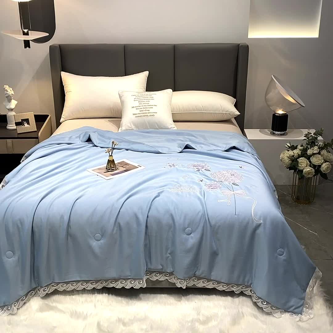 91家纺网 家纺一手货源 找家纺 吾秀 2022新款柔赛丝刺绣夏被-紫色爱恋 紫色爱恋-蓝