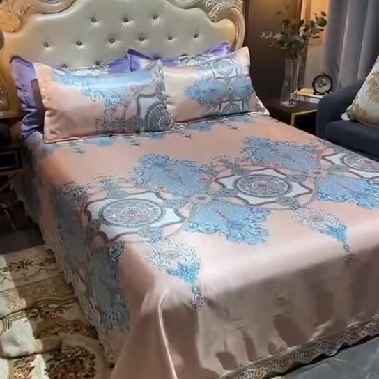 91家纺网 家纺一手货源 找家纺 ds生活馆 2022新款欧式蕾丝花边床单款凉席冰丝席维纳斯粉