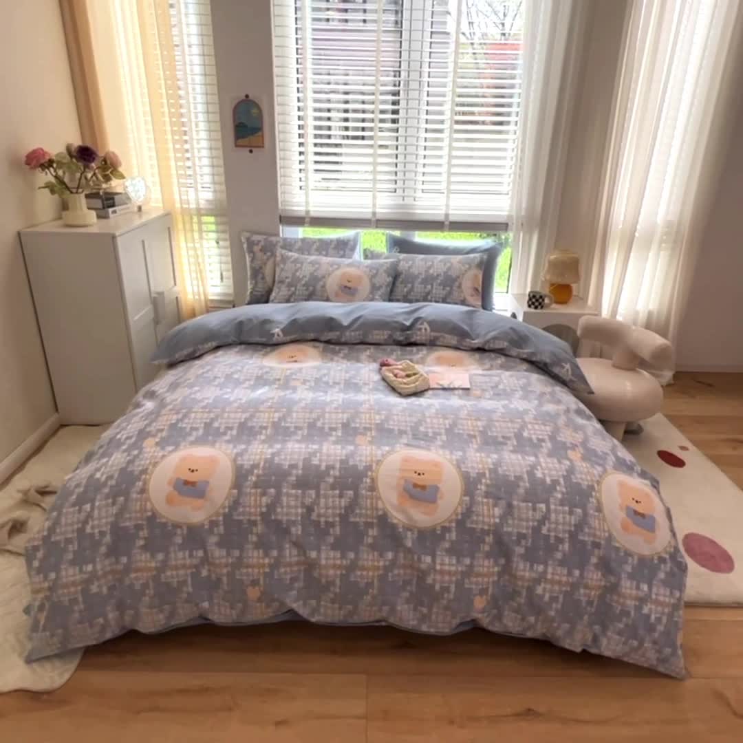 91家纺网 家纺一手货源 找家纺 晨希家居 2022全棉印花13372小清新多规格套件 千鸟熊