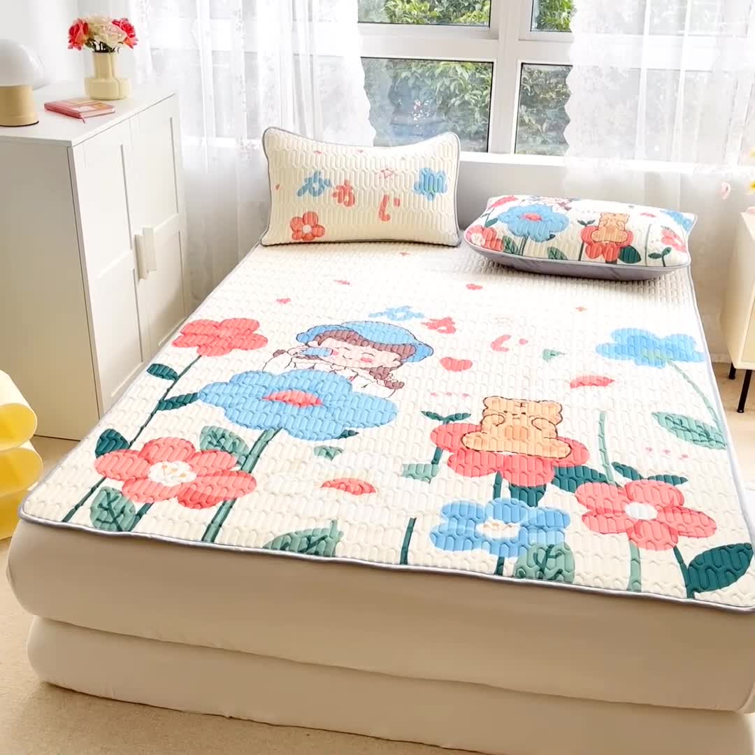 91家纺网 家纺一手货源 找家纺 佰亿莱 2024新款大版乳胶软凉席三件套 宝贝女孩