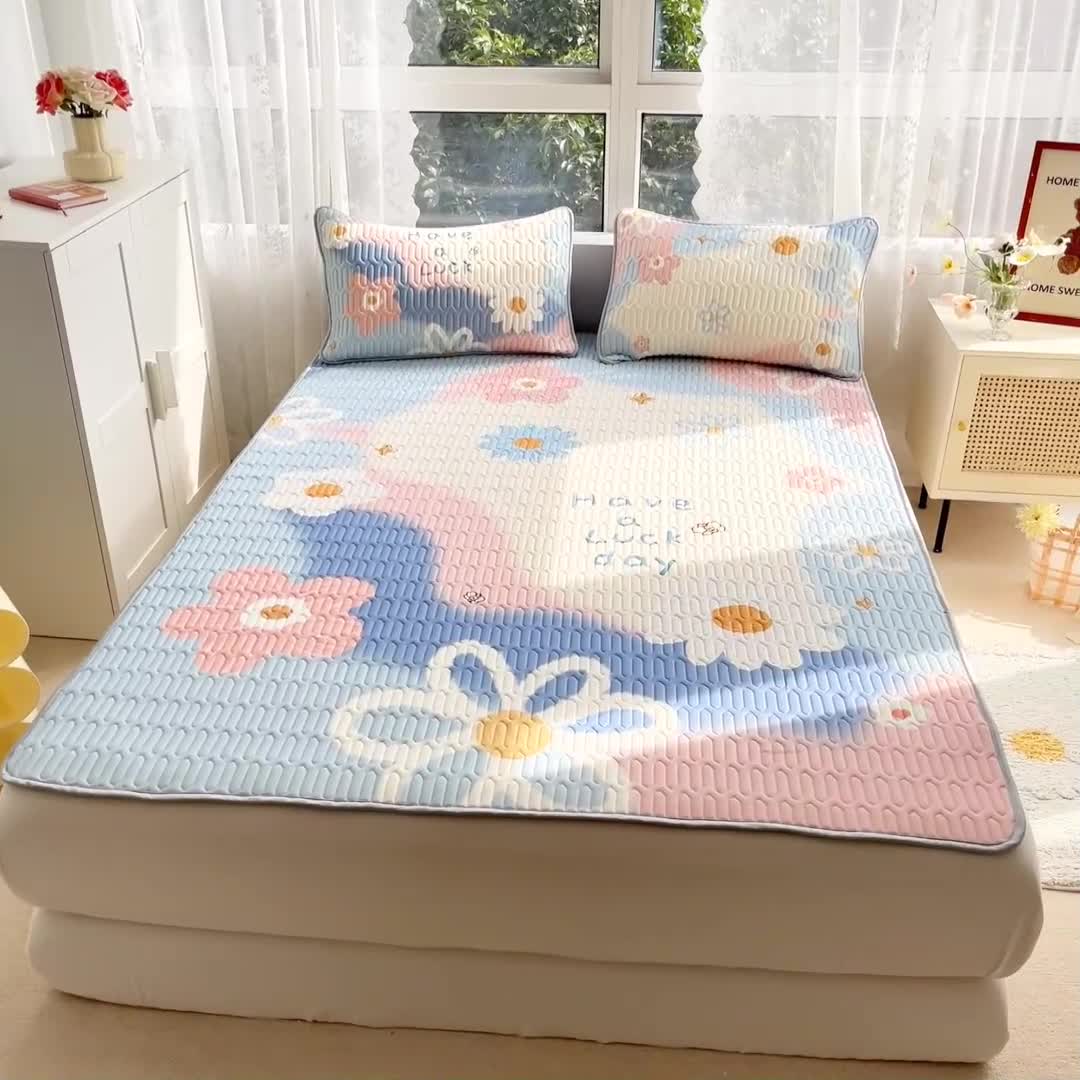 91家纺网 家纺一手货源 找家纺 佰亿莱 2024新款大版乳胶软凉席三件套 清新夏日