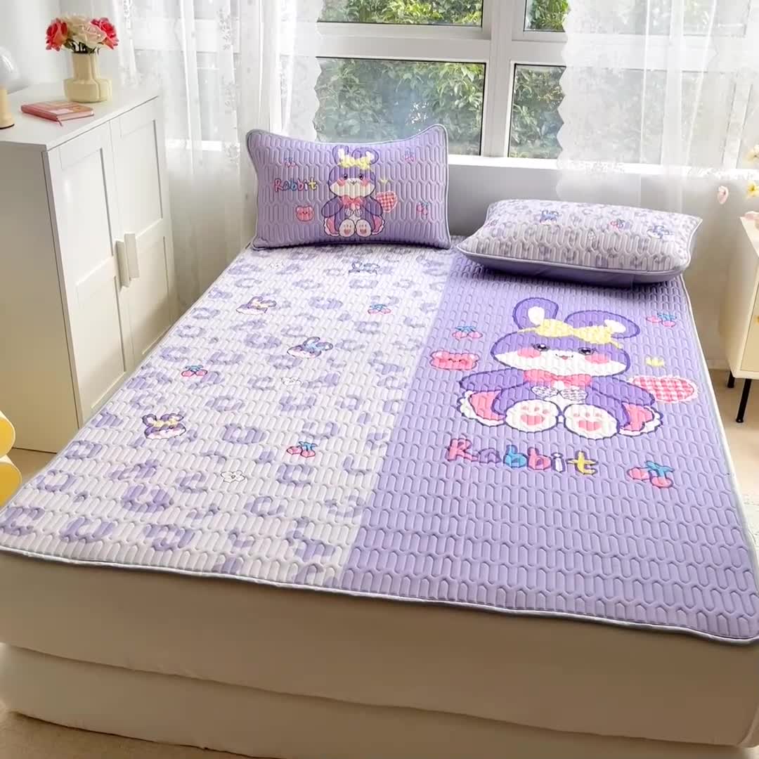 91家纺网 家纺一手货源 找家纺 佰亿莱 2024新款大版乳胶软凉席三件套 双拼小兔