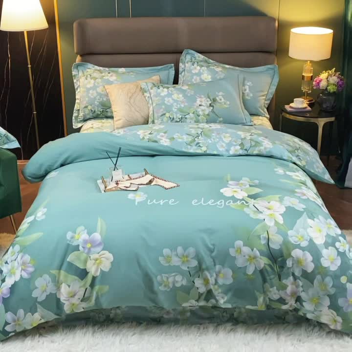 91家纺网 家纺一手货源 找家纺 惠居家 2022新款大版喷气印花四件套 海瑟薇-绿