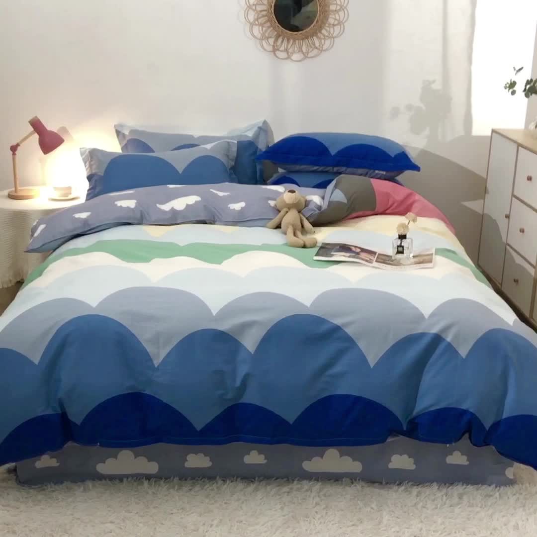 91家纺网 家纺一手货源 找家纺 晶缦 2022新款全棉12868全棉印花套件萌新系列单床单-四件套 天空之境
