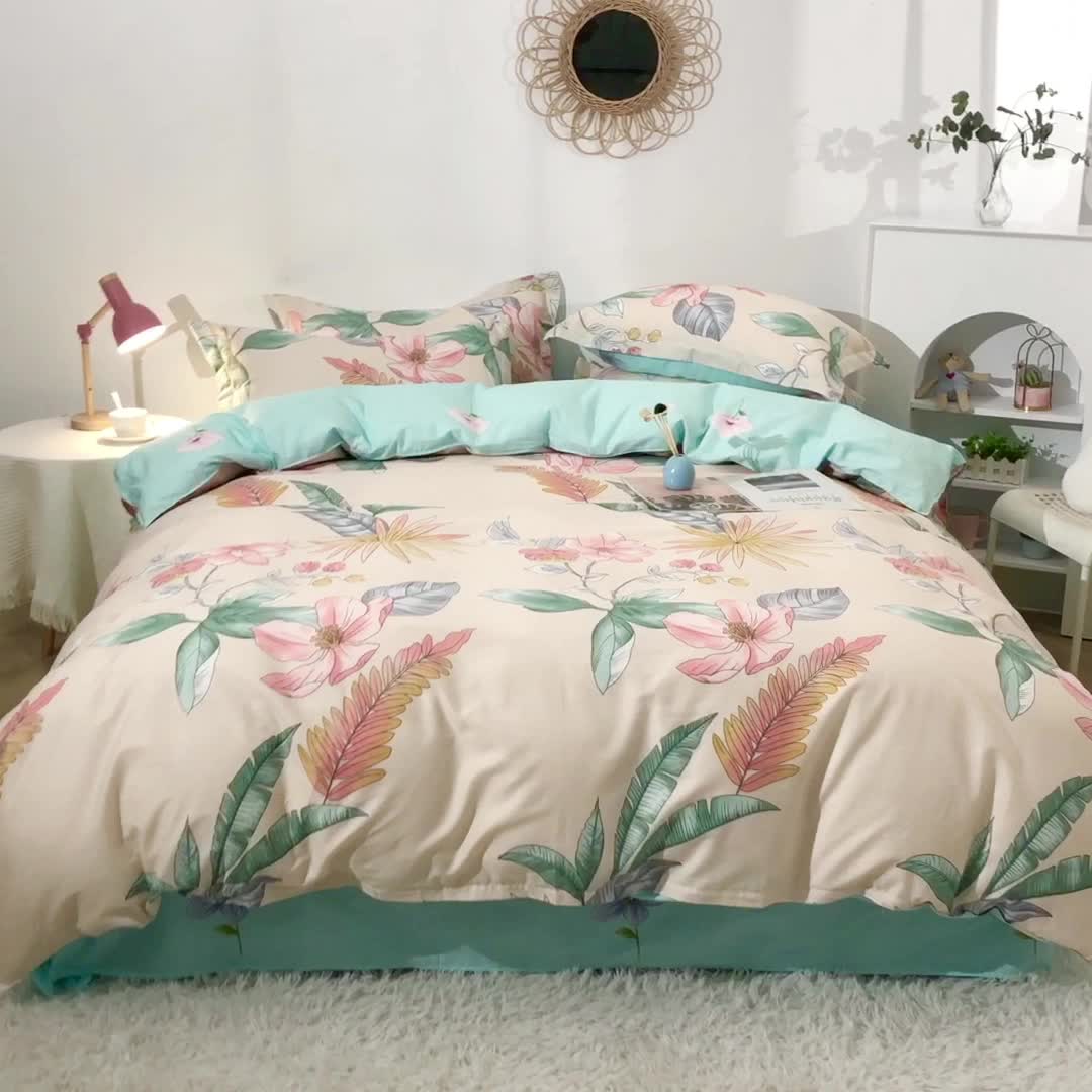 91家纺网 家纺一手货源 找家纺 晶缦 2022新款全棉12868全棉印花套件萌新系列单床单-四件套 莎莉杏色