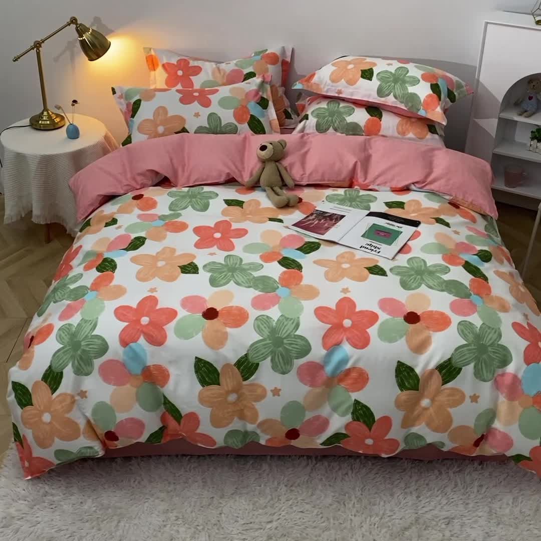 91家纺网 家纺一手货源 找家纺 晶缦 2022新款全棉12868全棉印花套件萌新系列单床单-四件套 七色花