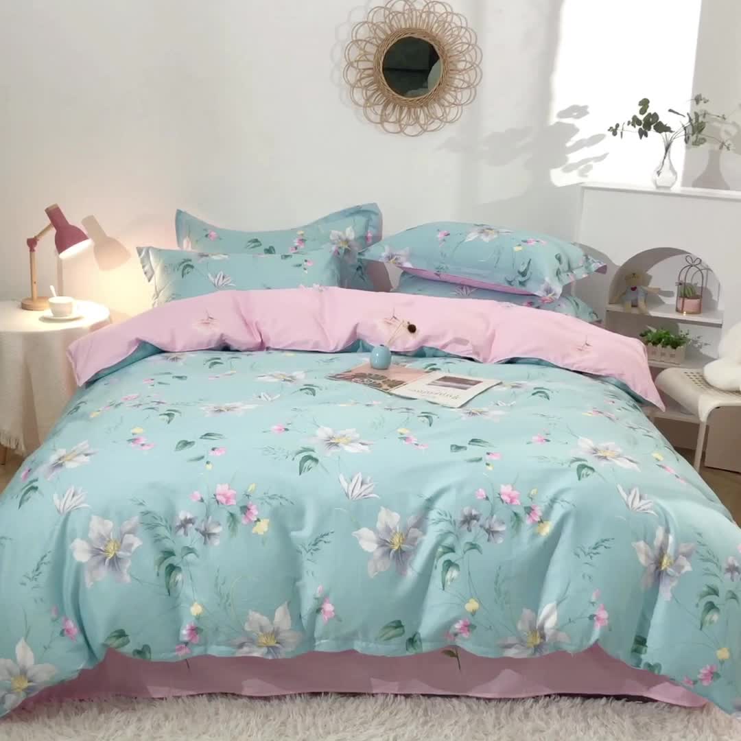 91家纺网 家纺一手货源 找家纺 晶缦 2022新款全棉12868全棉印花套件萌新系列单床单-四件套 莫里蓝