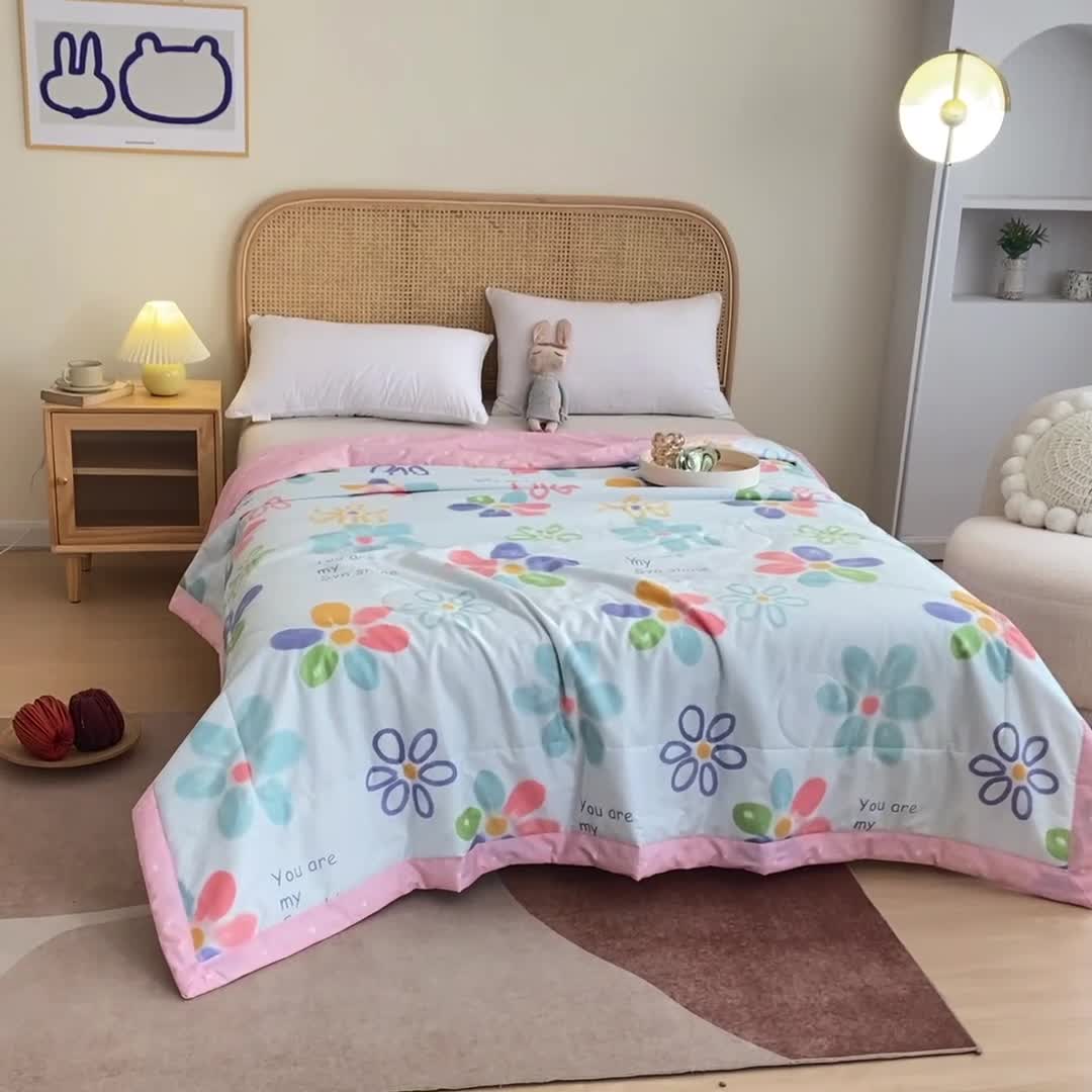 91家纺网 家纺一手货源 找家纺 小虾米 2022新款40支纯棉印花夏被被子被芯 心花怒放