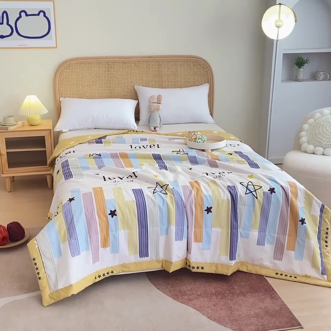 91家纺网 家纺一手货源 找家纺 小虾米 2022新款40支纯棉印花夏被被子被芯 五星躺赢