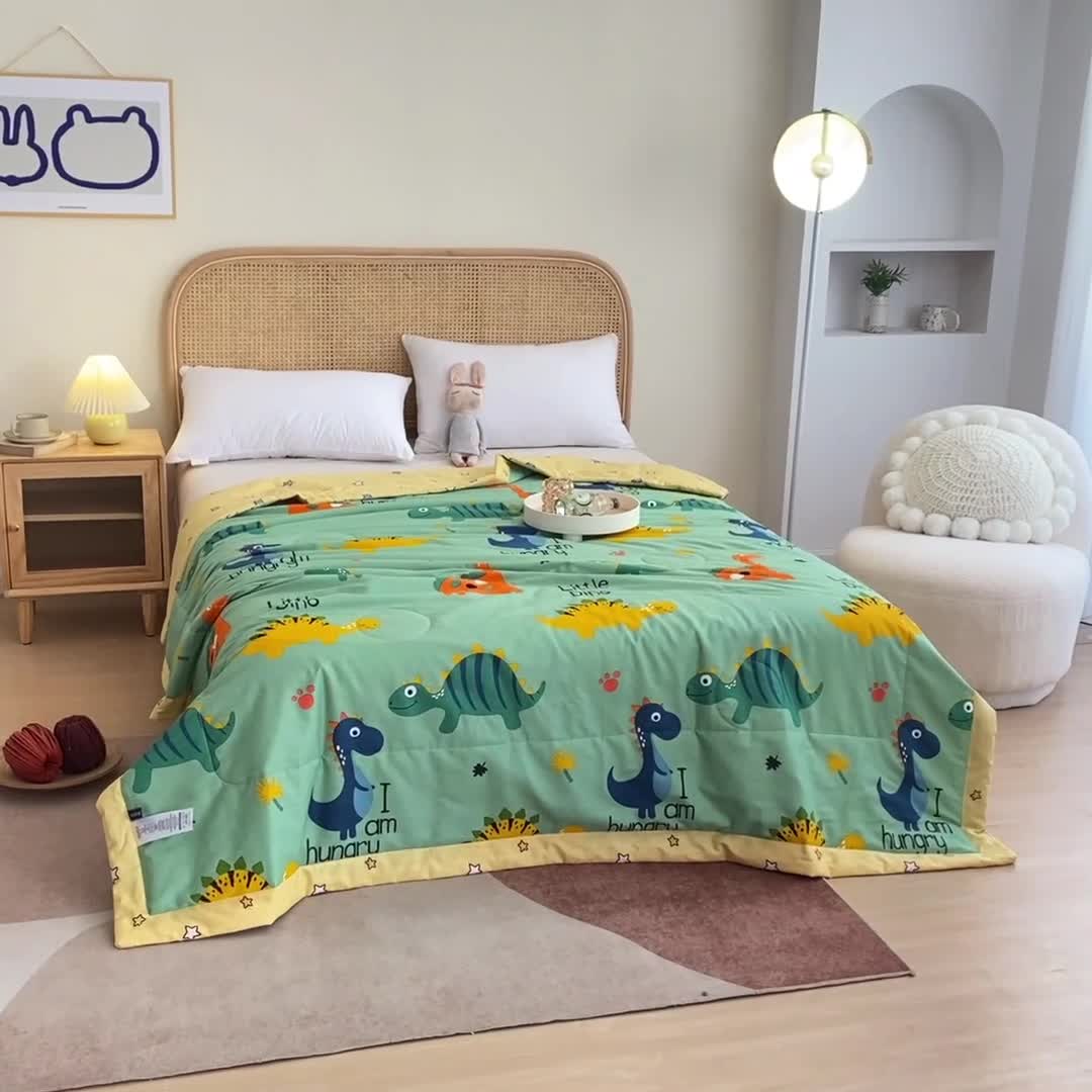 91家纺网 家纺一手货源 找家纺 小虾米 2022新款40支纯棉印花夏被被子被芯 恐龙沃德-绿